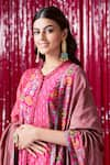 Buy_Saundh_Pink Raw Silk Printed Flared Kurta Set_Online_at_Aza_Fashions