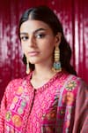 Saundh_Pink Raw Silk Printed Flared Kurta Set_at_Aza_Fashions