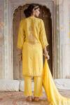 Gulabo Jaipur_Yellow Ultra Muslin Floral, Gota, Taari V Neck Sweta Embroidered Kurta Pant Set _Online_at_Aza_Fashions