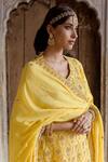 Shop_Gulabo Jaipur_Yellow Ultra Muslin Floral, Gota, Taari V Neck Sweta Embroidered Kurta Pant Set _at_Aza_Fashions