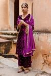 Buy_Gulabo Jaipur_Purple Organza, Velvet Floral V Neck Embroidered Kurta Pant Set _at_Aza_Fashions