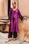 Buy_Gulabo Jaipur_Purple Organza, Velvet Floral V Neck Embroidered Kurta Pant Set _Online_at_Aza_Fashions