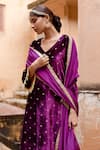 Gulabo Jaipur_Purple Organza, Velvet Floral V Neck Embroidered Kurta Pant Set _at_Aza_Fashions