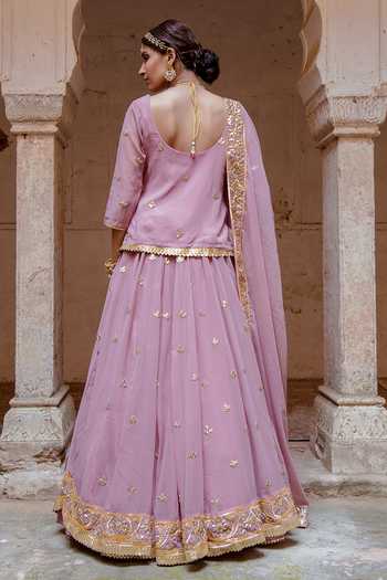 Gulabo Jaipur_Purple Georgette Gota Patti Scoop Neck Shagun Work Kurta Lehenga Set _Online_at_Aza_Fashions