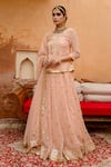 Buy_Gulabo Jaipur_Peach Georgette Embroidered Gota Patti Scoop Neck Shagun Work Kurta Lehenga Set _at_Aza_Fashions