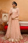 Buy_Gulabo Jaipur_Peach Georgette Embroidered Gota Patti Scoop Neck Shagun Work Kurta Lehenga Set _Online_at_Aza_Fashions