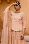 Shop_Gulabo Jaipur_Peach Georgette Embroidered Gota Patti Scoop Neck Shagun Work Kurta Lehenga Set _Online_at_Aza_Fashions