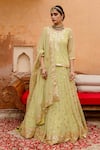 Buy_Gulabo Jaipur_Green Georgette Gota Patti Scoop Neck Shagun Work Kurta Lehenga Set _at_Aza_Fashions