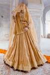 Gulabo Jaipur_Beige Tussar Satin Stripes Swara Lehenga Set With Unstitched Blouse Fabric _Online_at_Aza_Fashions