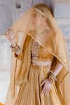 Shop_Gulabo Jaipur_Beige Tussar Satin Stripes Swara Lehenga Set With Unstitched Blouse Fabric _Online_at_Aza_Fashions