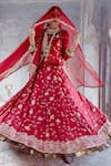 Gulabo Jaipur_Red Tussar Satin Floral Rati Lehenga Set With Unstitched Blouse Fabric _Online_at_Aza_Fashions