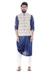 Buy_Smriti By Anju Agarwal_Blue Raw , Cotton , Bam Embroidered Bundi And Draped Kurta Set _at_Aza_Fashions