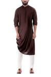 Buy_Smriti by Anju Agarwal_Brown Cotton Silk Draped Kurta Set _at_Aza_Fashions