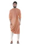 Buy_Smriti by Anju Agarwal_Peach Cotton Silk Draped Kurta Set _at_Aza_Fashions