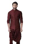Buy Smriti By Anju Agarwal Maroon , Raw , Cotton Embroidered Bundi And Draped Kurta Set at Aza Fashions Buy_Smriti By Anju Agarwal_Maroon , Raw , Cotton Embroidered Bundi And Draped Kurta Set _at_Aza_Fashions
