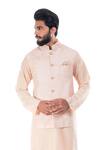 Buy_Smriti by Anju Agarwal_Beige Raw Silk Embroidered Bundi And Kurta Set _at_Aza_Fashions