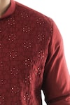 Buy_Smriti by Anju Agarwal_Maroon Twill Blend Embroidered Kurta Set _Online_at_Aza_Fashions