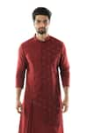 Buy_Smriti by Anju Agarwal_Maroon Twill Blend Embroidered Kurta Set _at_Aza_Fashions