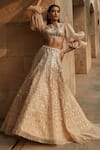 Buy_Pankaj & Nidhi_Beige Blouse Tulle Embroidery Round Hand Embellished Lehenga Set  _at_Aza_Fashions