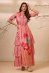 Buy_Koashee By Shubitaa_Peach Bemberg Silk, Lining Cambric Floral Round Embroidered Dress _at_Aza_Fashions