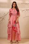 Shop_Koashee By Shubitaa_Peach Bemberg Silk, Lining Cambric Floral Round Embroidered Dress _at_Aza_Fashions