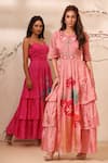 Koashee By Shubitaa_Peach Bemberg Silk, Lining Cambric Floral Round Embroidered Dress _Online_at_Aza_Fashions