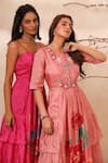 Buy_Koashee By Shubitaa_Peach Bemberg Silk, Lining Cambric Floral Round Embroidered Dress _Online_at_Aza_Fashions