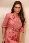 Shop_Koashee By Shubitaa_Peach Bemberg Silk, Lining Cambric Floral Round Embroidered Dress _Online_at_Aza_Fashions