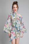 Shop_Gauri & Nainika_Multi Color Organza One Shoulder Dress_Online_at_Aza_Fashions