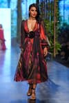 Gauri & Nainika_Black Floral Print Flared Dress_Online_at_Aza_Fashions