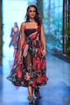 Buy_Gauri & Nainika_Black Crinkled Chiffon Floral Print Strappy Dress_Online_at_Aza_Fashions