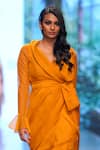Shop_Gauri & Nainika_Yellow Cluster Shawl Collar Wrap Dress_Online_at_Aza_Fashions
