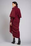 Shop_Gauri & Nainika_Maroon Micro Spread Collar Bishop Sleeve Wrap Dress _at_Aza_Fashions