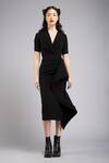 Buy_Gauri & Nainika_Black Micro Spread Collar Draped Pencil Dress _at_Aza_Fashions