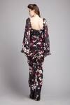 Shop_Gauri & Nainika_Black Chiffon Sweetheart Neck Ruched Floral Print Asymmetric Dress _at_Aza_Fashions