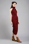Buy_Gauri & Nainika_Maroon Micro High Neck Collar Asymmetric Halter Dress _at_Aza_Fashions
