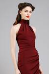Gauri & Nainika_Maroon Micro High Neck Collar Asymmetric Halter Dress _Online_at_Aza_Fashions