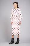 Gauri & Nainika_White Micro Boat Polka Dot Print Dress _Online_at_Aza_Fashions