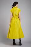 Shop_Gauri & Nainika_Yellow Taffeta V Neck Flared Wrap Dress _at_Aza_Fashions