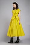 Gauri & Nainika_Yellow Taffeta V Neck Flared Wrap Dress _Online_at_Aza_Fashions