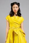 Buy_Gauri & Nainika_Yellow Taffeta V Neck Flared Wrap Dress _Online_at_Aza_Fashions
