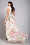 Shop_Gauri & Nainika_Pink Organza V Neck Floral Print Asymmetric Dress _at_Aza_Fashions