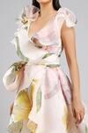 Buy_Gauri & Nainika_Pink Organza V Neck Floral Print Asymmetric Dress _Online_at_Aza_Fashions