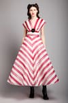Gauri & Nainika_White Organza V Neck Printed Flared Dress _Online_at_Aza_Fashions