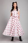 Buy_Gauri & Nainika_White Organza V Neck Polka Dot Print Dress _at_Aza_Fashions