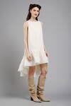 Gauri & Nainika_White Crepe Bateau High Low Trapeze Dress _Online_at_Aza_Fashions