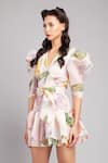 Gauri & Nainika_Pink Organza Floral Print Layered Dress_Online_at_Aza_Fashions