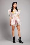 Buy_Gauri & Nainika_Pink Organza Floral Print Layered Dress_Online_at_Aza_Fashions