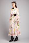 Gauri & Nainika_Pink Chiffon Halter Cold Shoulder Floral Print Dress _Online_at_Aza_Fashions