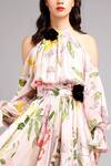 Gauri & Nainika_Pink Chiffon Halter Cold Shoulder Floral Print Dress _at_Aza_Fashions